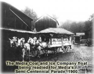 Media Coal and Ice Company float being readied for Media's Semi-Centennial Parade, 1900